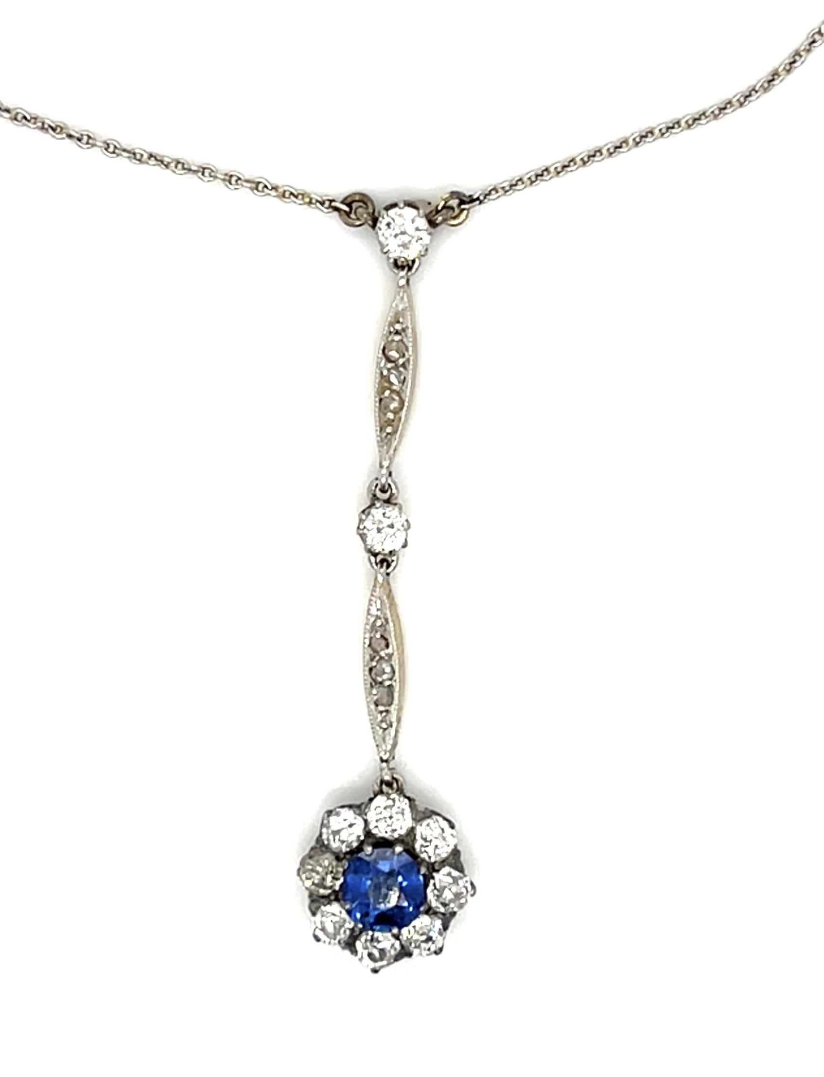 Original Edwardian .40ct Sapphire Platinum over Gold Antique Pendant (c 1900s)