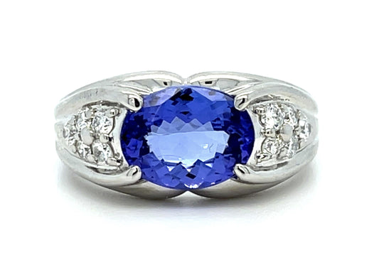 2.50ct Tanzanite .33ct Diamond Platinum Ring 10.89g 7.50 Size