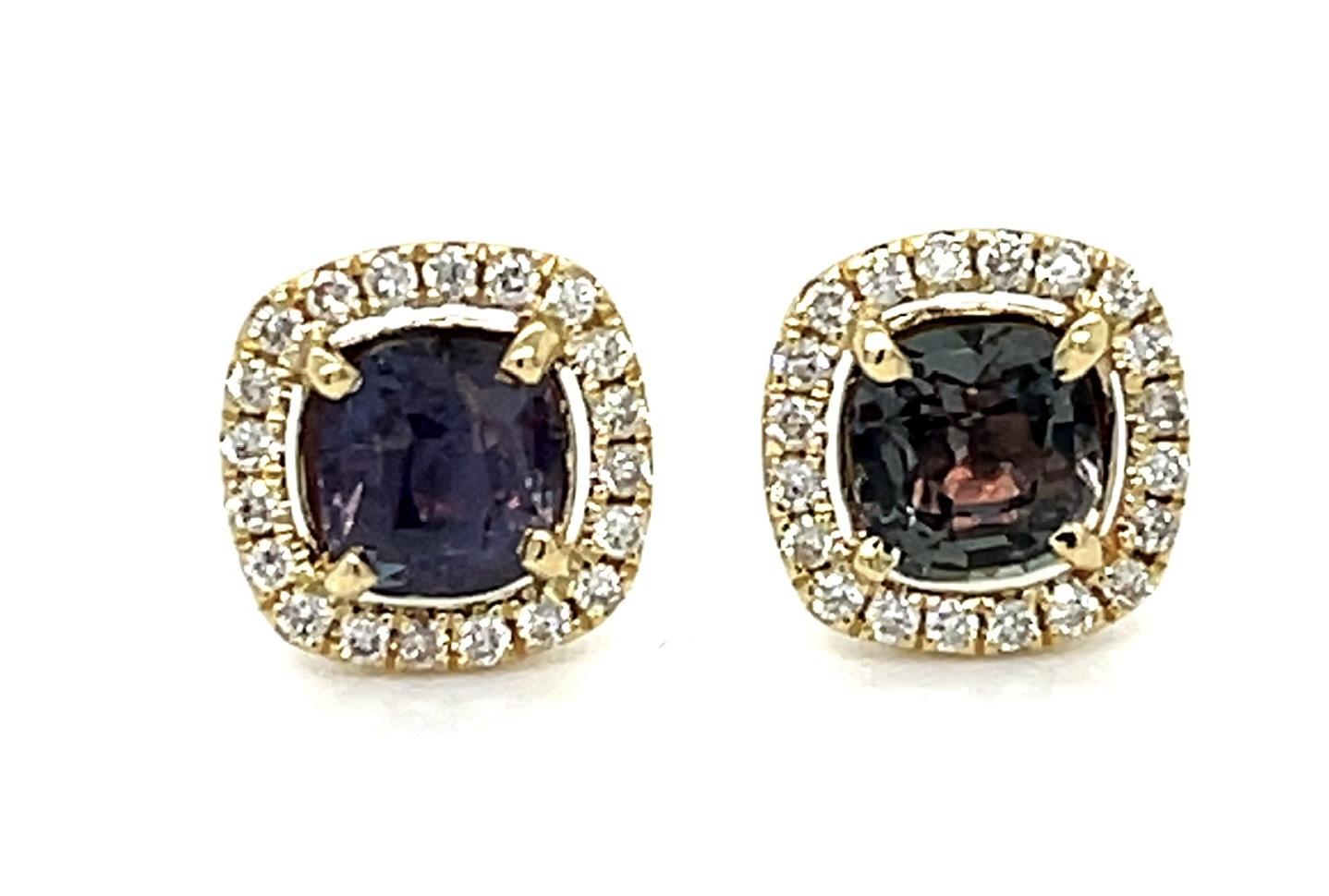 1.25ct Alexandrite Sri Lanka Complete Color Change .22ct Diamond 14KY Stud Earri