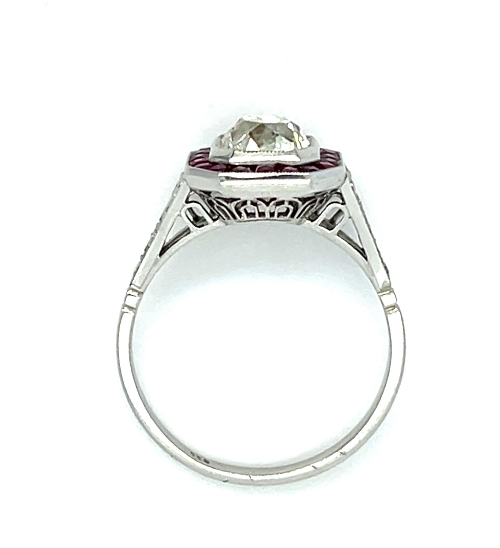 1.25ct Old Mine Diamond 1ct Ruby Platinum Handmade Ring .18ct SD 2.60g 7 Size