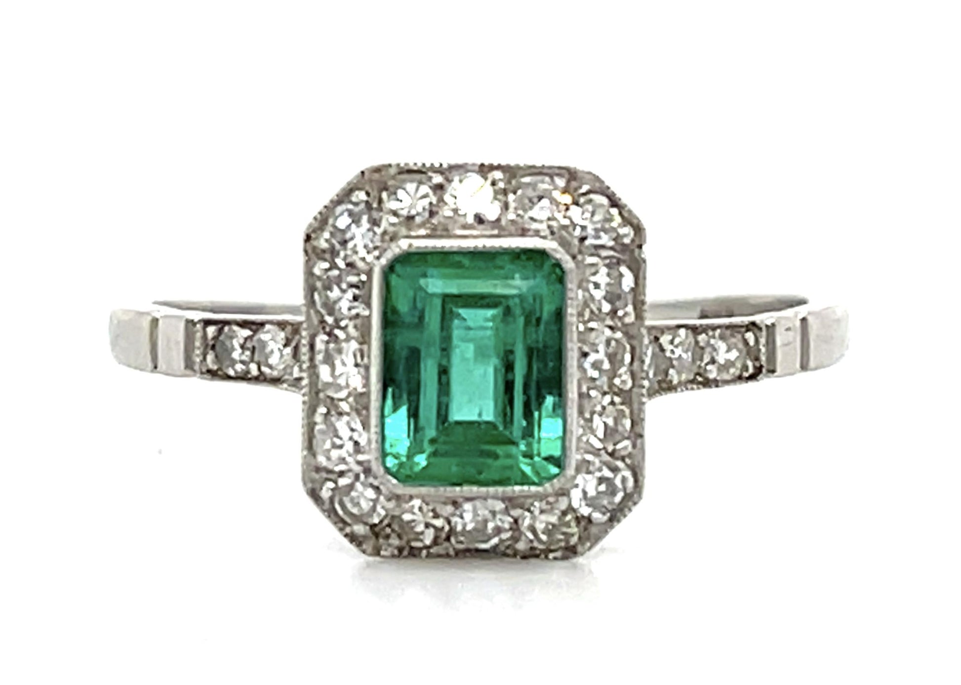 PL Emerald &  Diamond Ring Handmade 2.7gr 0.52ct(em) 0.66ct twt(dia)