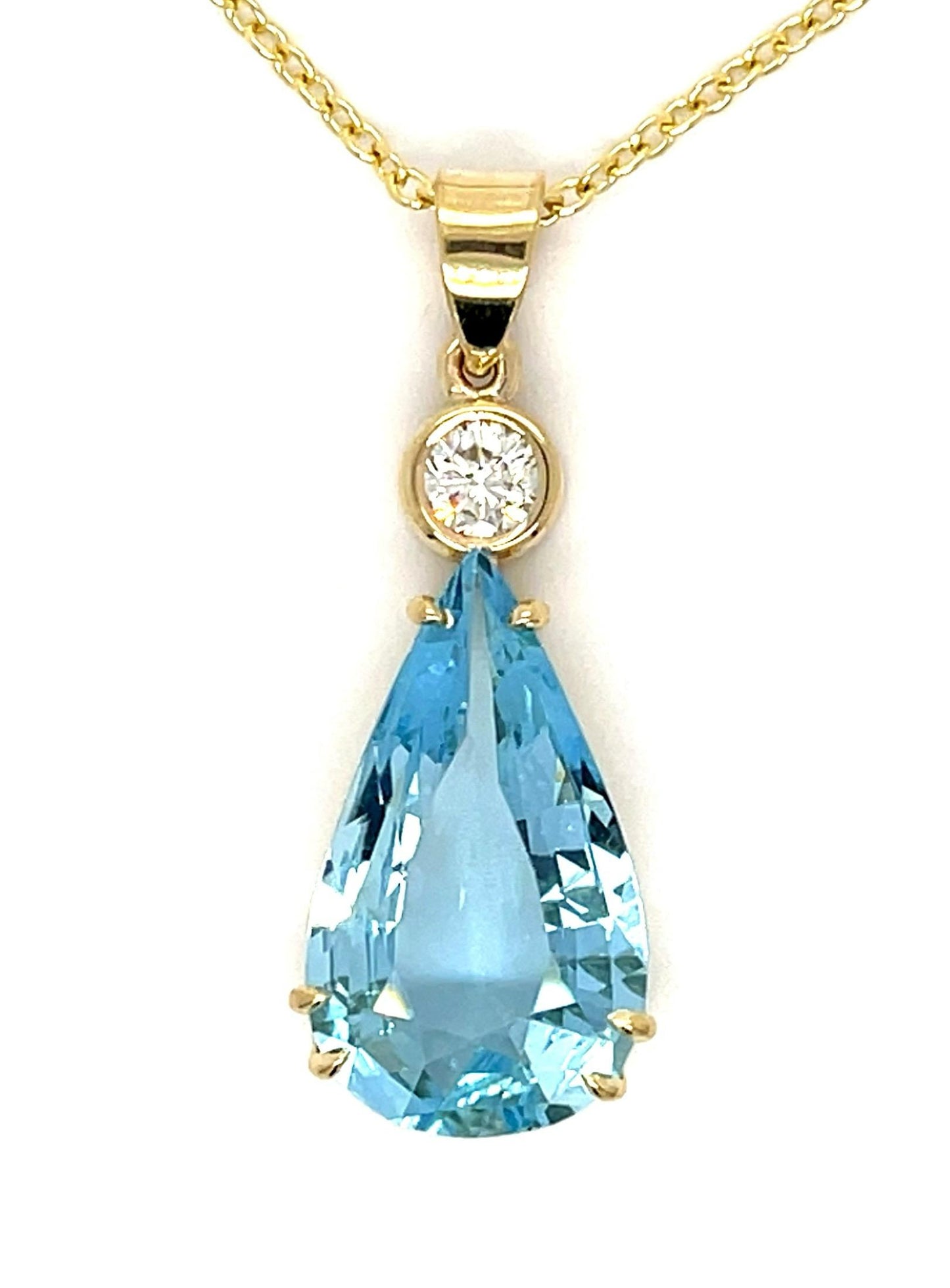 5.84ct Aquamarine .37ct Diamond 14KY Pendant 5.73g 16" Chain G VS2 Dia (No Cert)