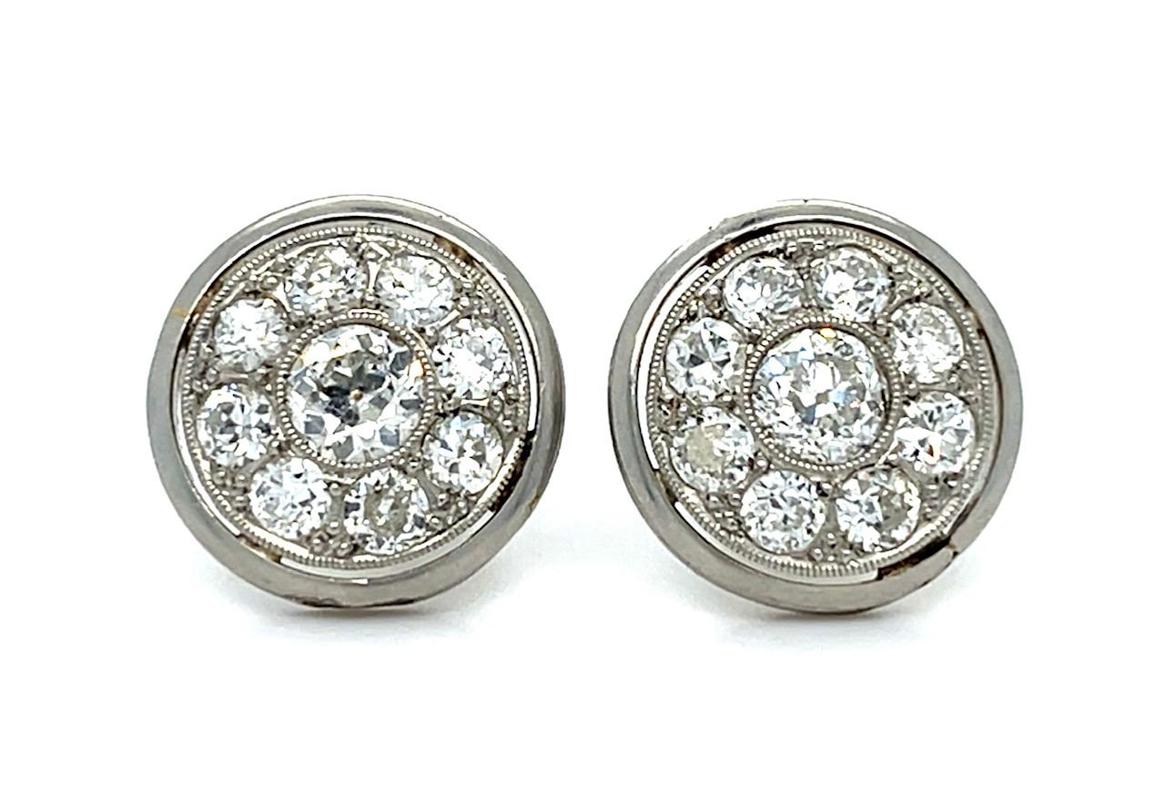 .60ct Old European Diamond Platinum+18KY Stud Earrings 1.40ct SD 4.80g