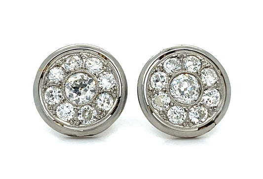 .60ct Old European Diamond Platinum+18KY Stud Earrings 1.40ct SD 4.80g