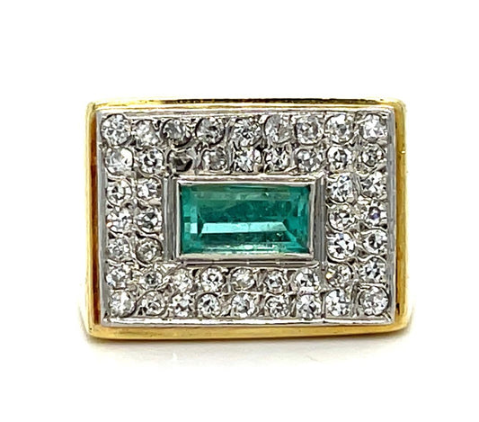 .40ct Emerald .72ct Diamond 18KY Ring (Vintage 1960s) 10.60g 6 Size