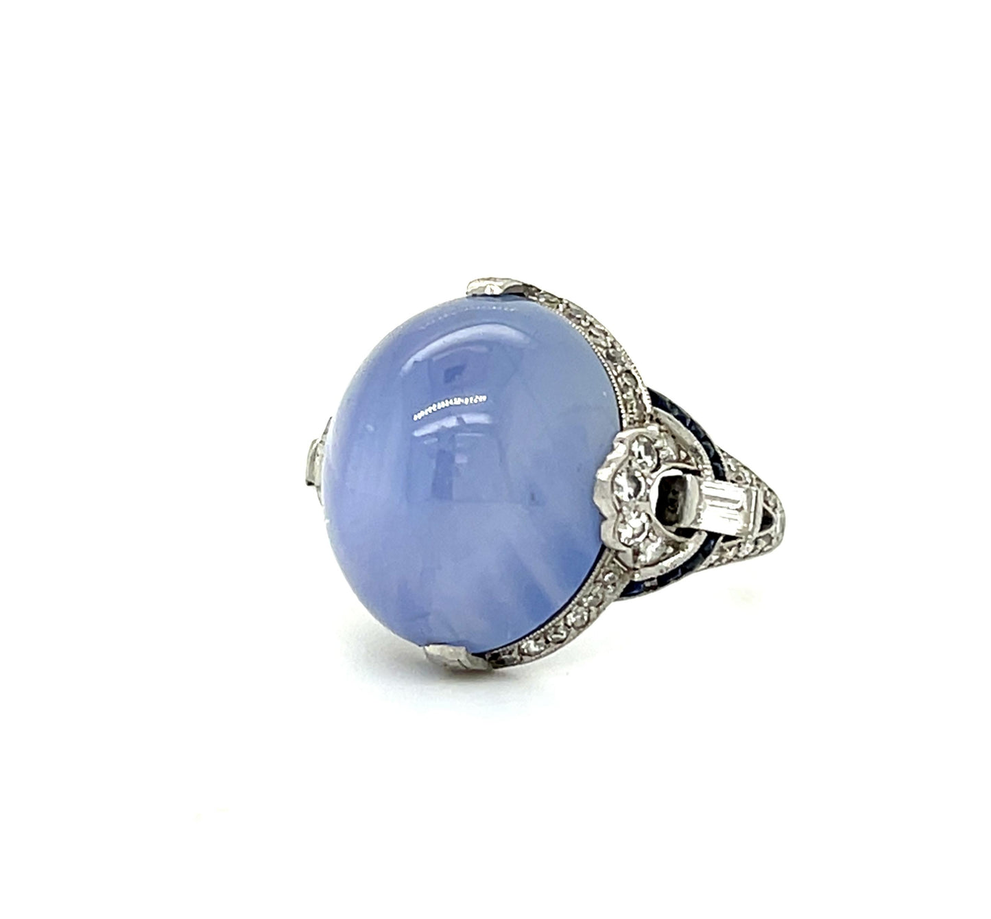 Original Art Deco 20ct Cabochon Star Sapphire Platinum Antique Ring (c 1920s)