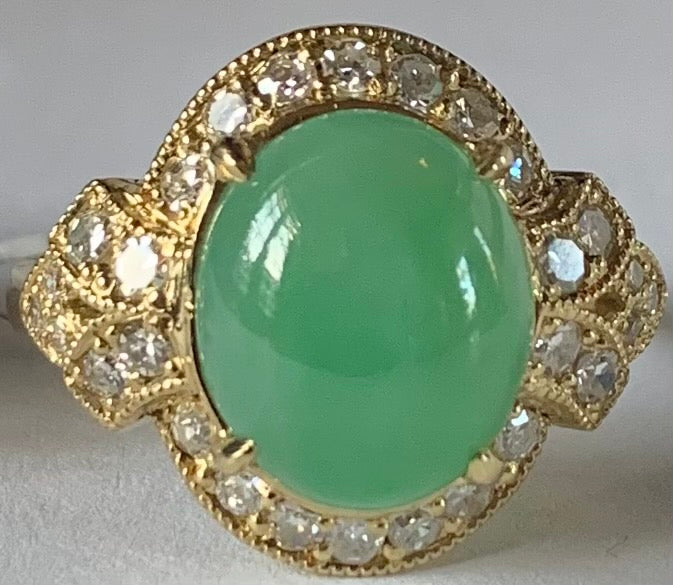 18KY Jade Burmese &  Diamond Ring 4.74ct(ja) 0.47ct twt(dia)