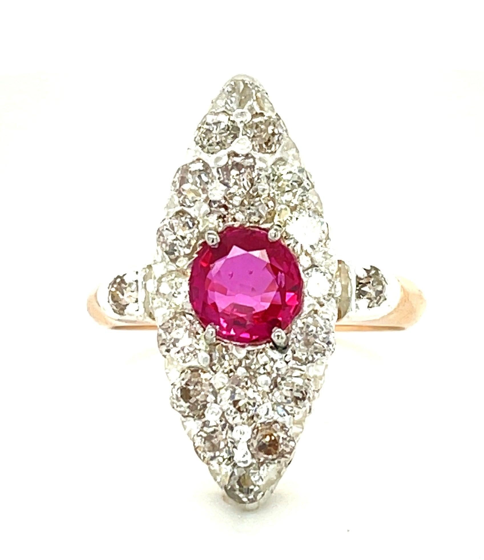 Victorian .80ct Ruby 1.25ct Old European Cut Diamond 14K+Silver Antique Ring