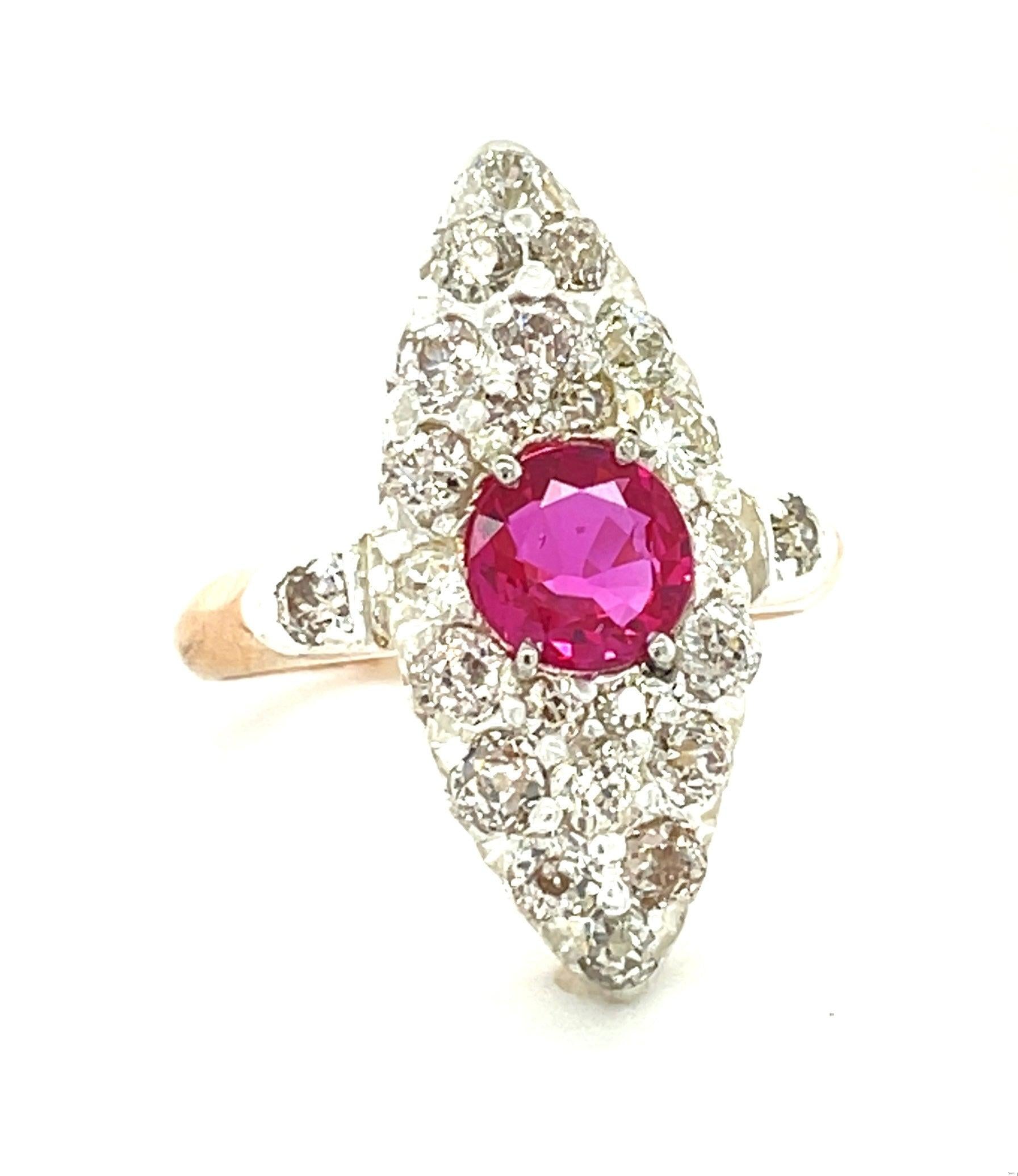 Victorian .80ct Ruby 1.25ct Old European Cut Diamond 14K+Silver Antique Ring
