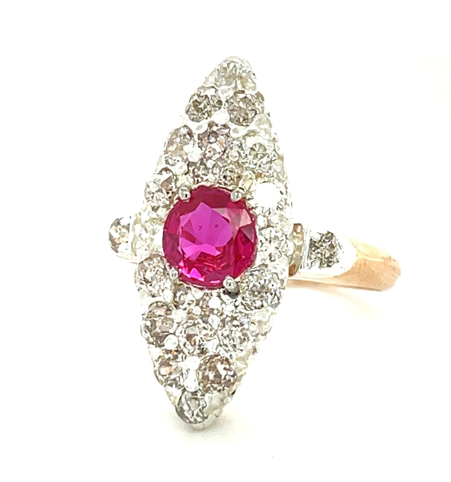 Victorian .80ct Ruby 1.25ct Old European Cut Diamond 14K+Silver Antique Ring