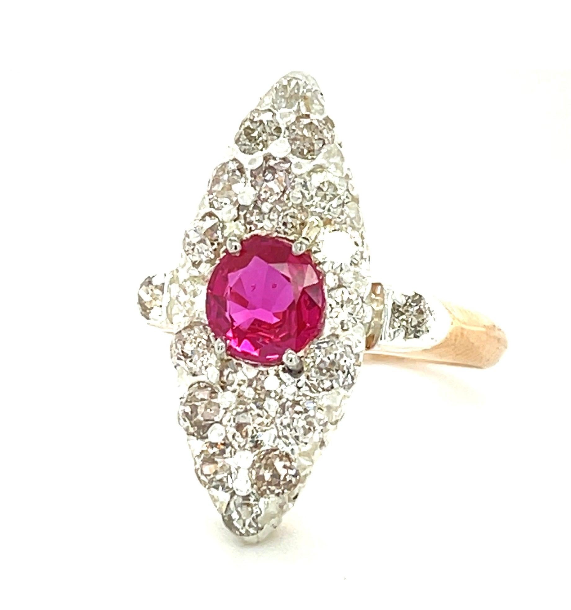 Victorian .80ct Ruby 1.25ct Old European Cut Diamond 14K+Silver Antique Ring