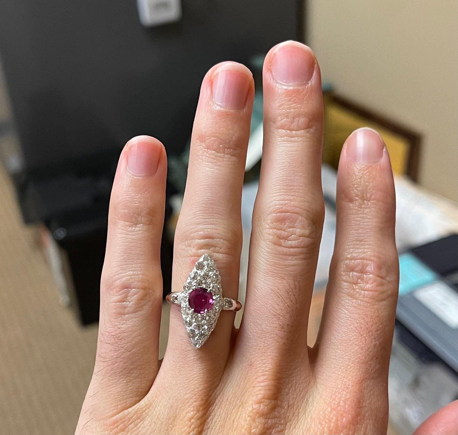 Victorian .80ct Ruby 1.25ct Old European Cut Diamond 14K+Silver Antique Ring