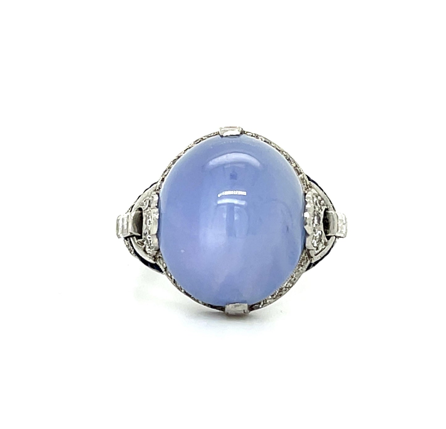 Original Art Deco 20ct Cabochon Star Sapphire Platinum Antique Ring (c 1920s)