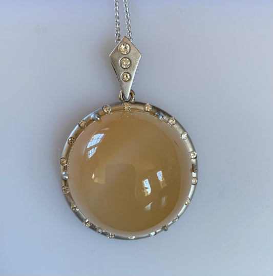 18KW Moonstone &  Diamond Pendant 60.00ct(mnst) 0.45ct twt(dia) ESTATE Designer