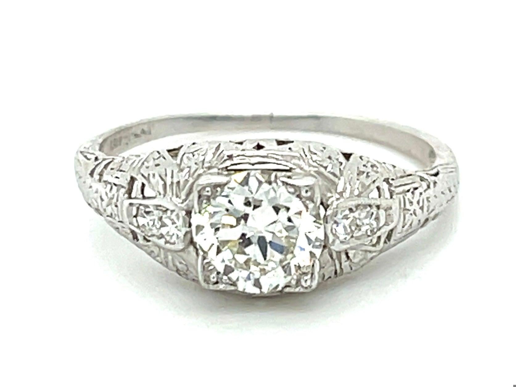 .82ct GIA J VS1 Diamond .08ct SD Platinum Art Deco Antique Ring