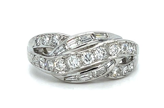 1ct Diamond Platinum Band (Vintage 1940s) 6.35g 6.25 Size