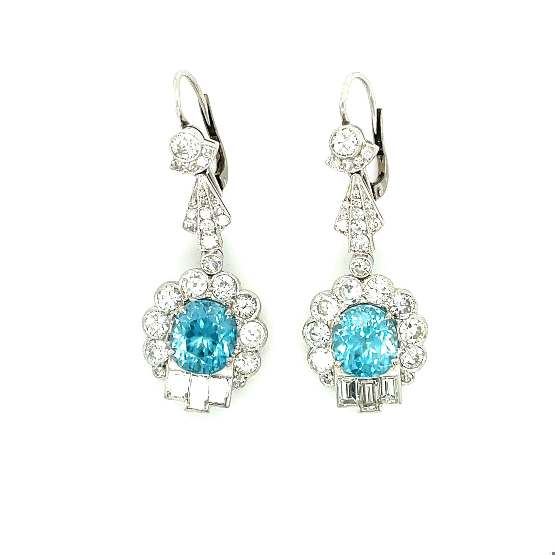 Art Deco 8.41ct Zircon 4.10ct Diamonds PT Drop Earrings (Vintage 1930s)
