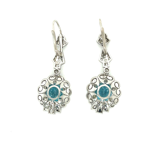 Art Deco 8.41ct Zircon 4.10ct Diamonds PT Drop Earrings (Vintage 1930s)