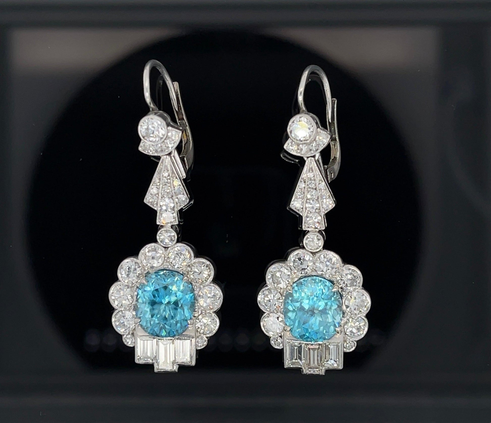 Art Deco 8.41ct Zircon 4.10ct Diamonds PT Drop Earrings (Vintage 1930s)