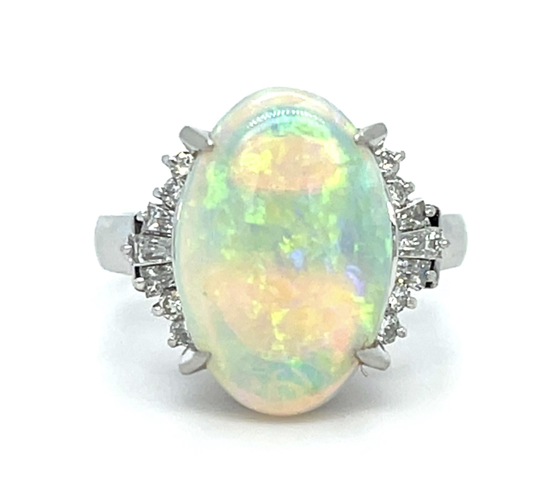 4.20ct Australian Opal .36ct Diamond Platinum Ring 8.40g 7 Size