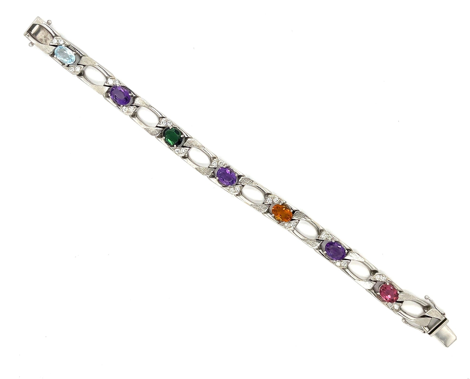 8.56ct Green Tourmaline, Citrine & Amethyst 14KW Estate Bracelet 1ct Diamonds