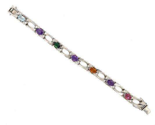 8.56ct Green Tourmaline, Citrine & Amethyst 14KW Estate Bracelet 1ct Diamonds