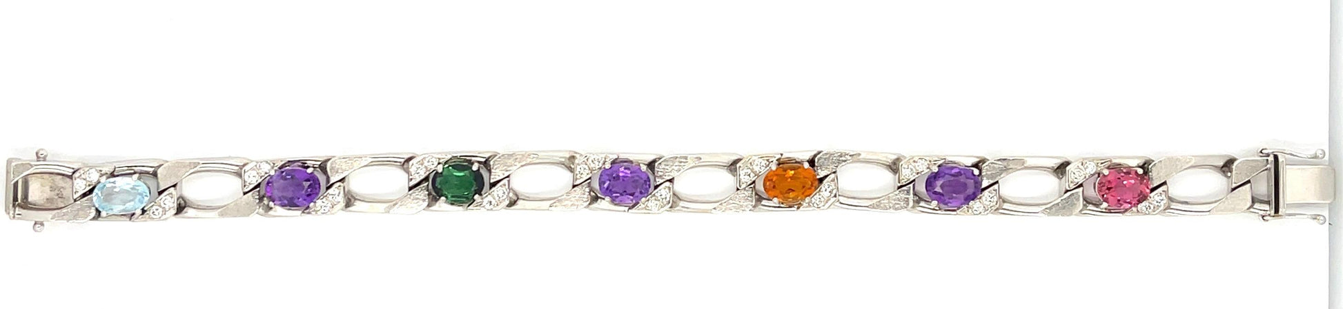 8.56ct Green Tourmaline, Citrine & Amethyst 14KW Estate Bracelet 1ct Diamonds