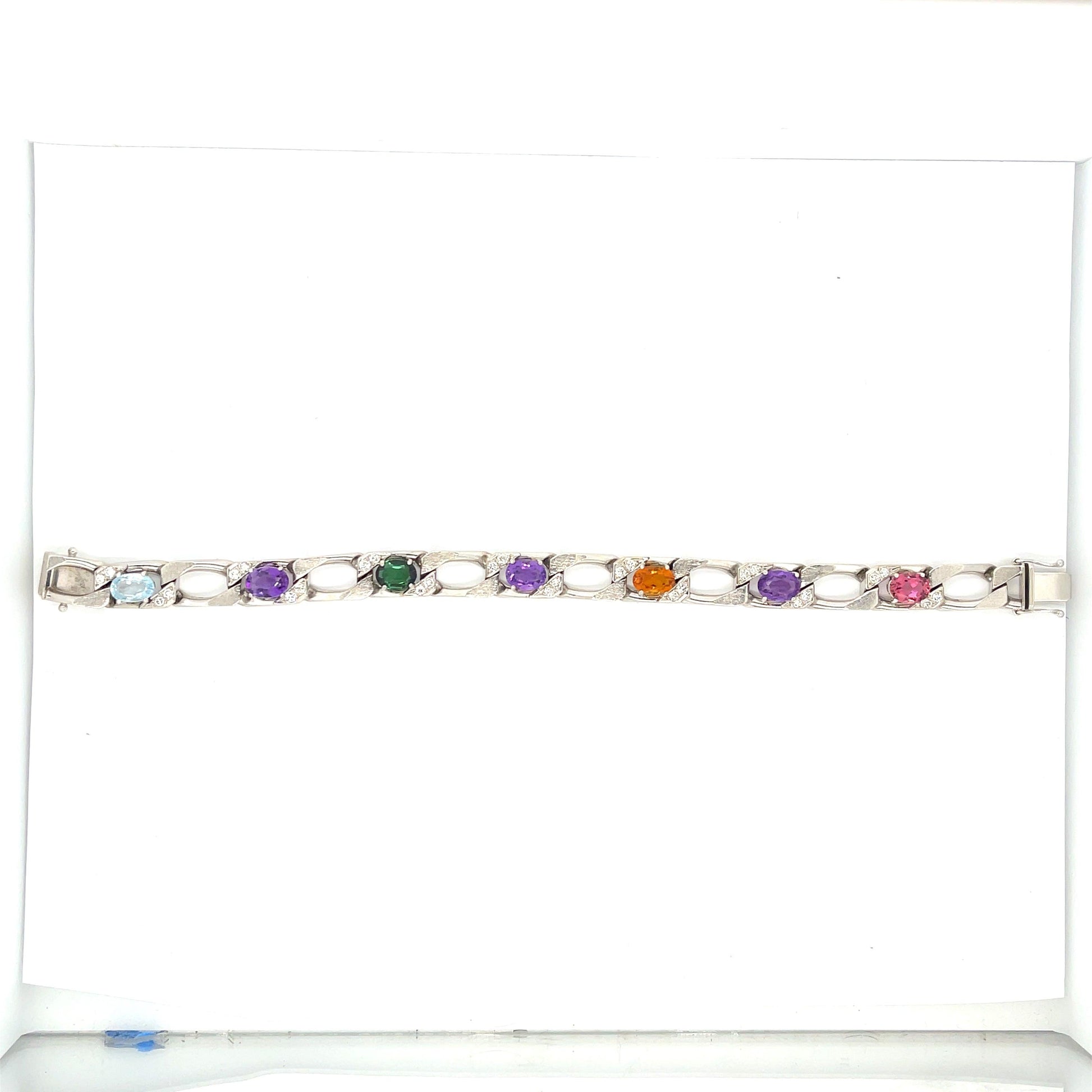 8.56ct Green Tourmaline, Citrine & Amethyst 14KW Estate Bracelet 1ct Diamonds