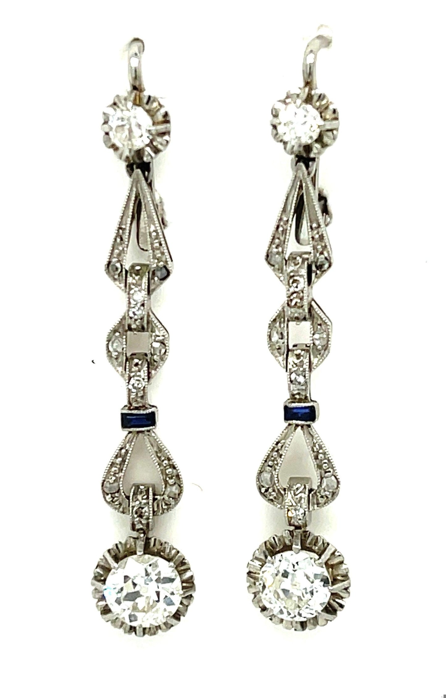 0.85ct European-cut Diamond PT/14K  5.80gr Art Deco Earrings Circa 1930s