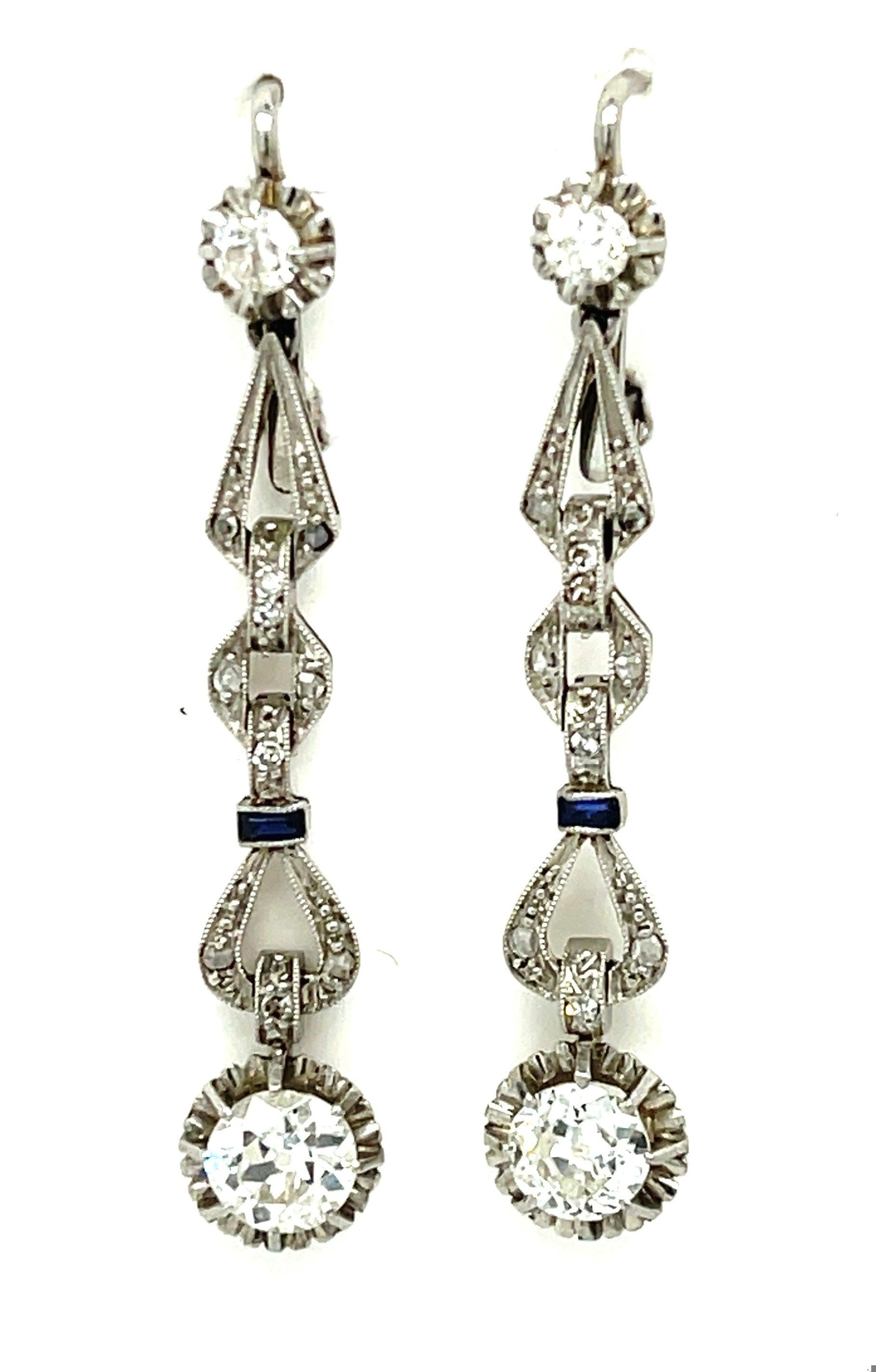 0.85ct European-cut Diamond PT/14K  5.80gr Art Deco Earrings Circa 1930s