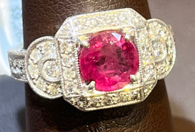 Estate  1.46ct Ruby &  0.65ctw Diamond 18KY White Gold Ring Size 6.50