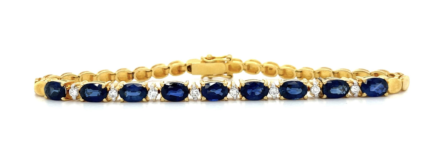 6ct Sapphire 18KY Vintage Bracelet (c:1970s) .36ct Dia 14.89g 7" Length