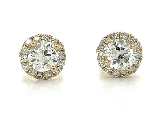 .70ct Old Euro Cut Dia 14KY Stud Earrings .23ct SD 1.26g