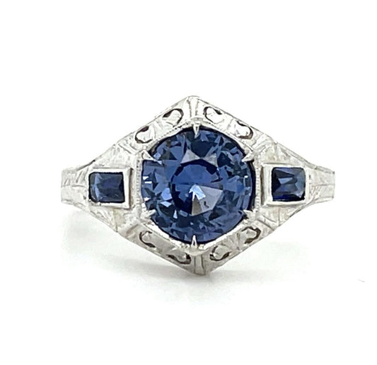 Art Deco 1.44ct Blue Spinel 18KY Vintage Ring (c:1930s) 6.50 Size 3.66g