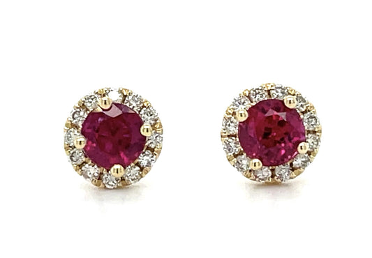 .91ct Ruby 14KY Stud Earrings .20ct Dia 1.54g