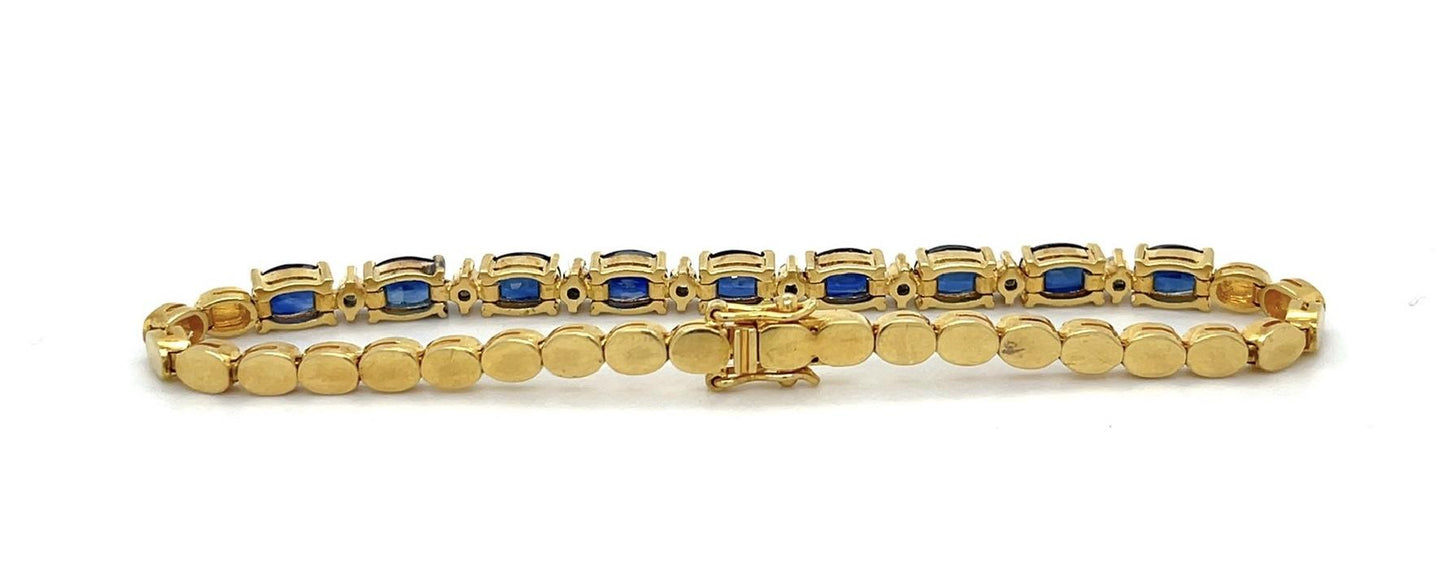 6ct Sapphire 18KY Vintage Bracelet (c:1970s) .36ct Dia 14.89g 7" Length