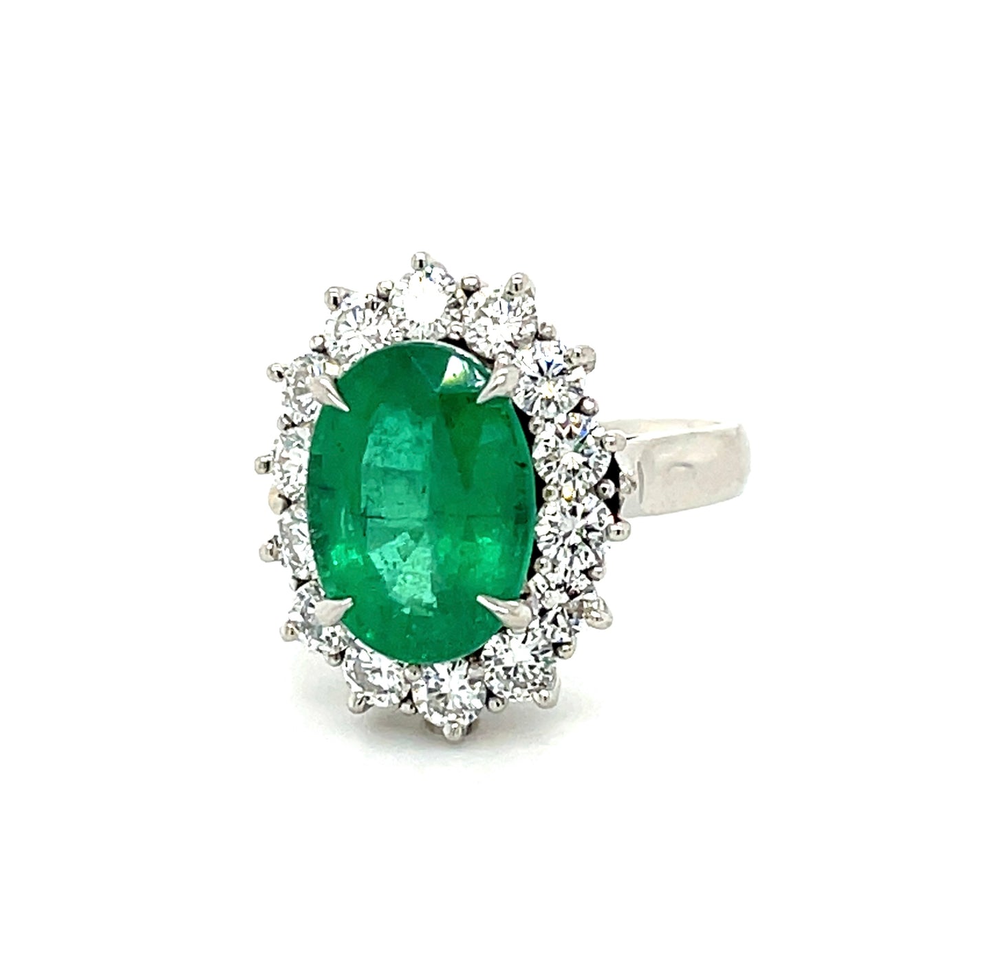 3.30ct Oval Emerald Platinum Estate Ring (Circa 1970s) 1.14ct Diamond