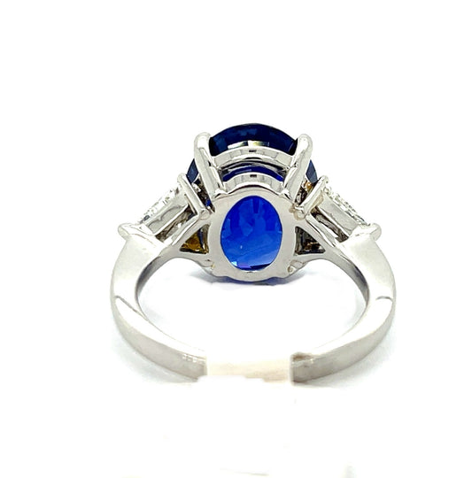 9.96ct Heated Blue Sapphire Oval Shape Platinum Ring .60ct Trillion Cut Diamonds