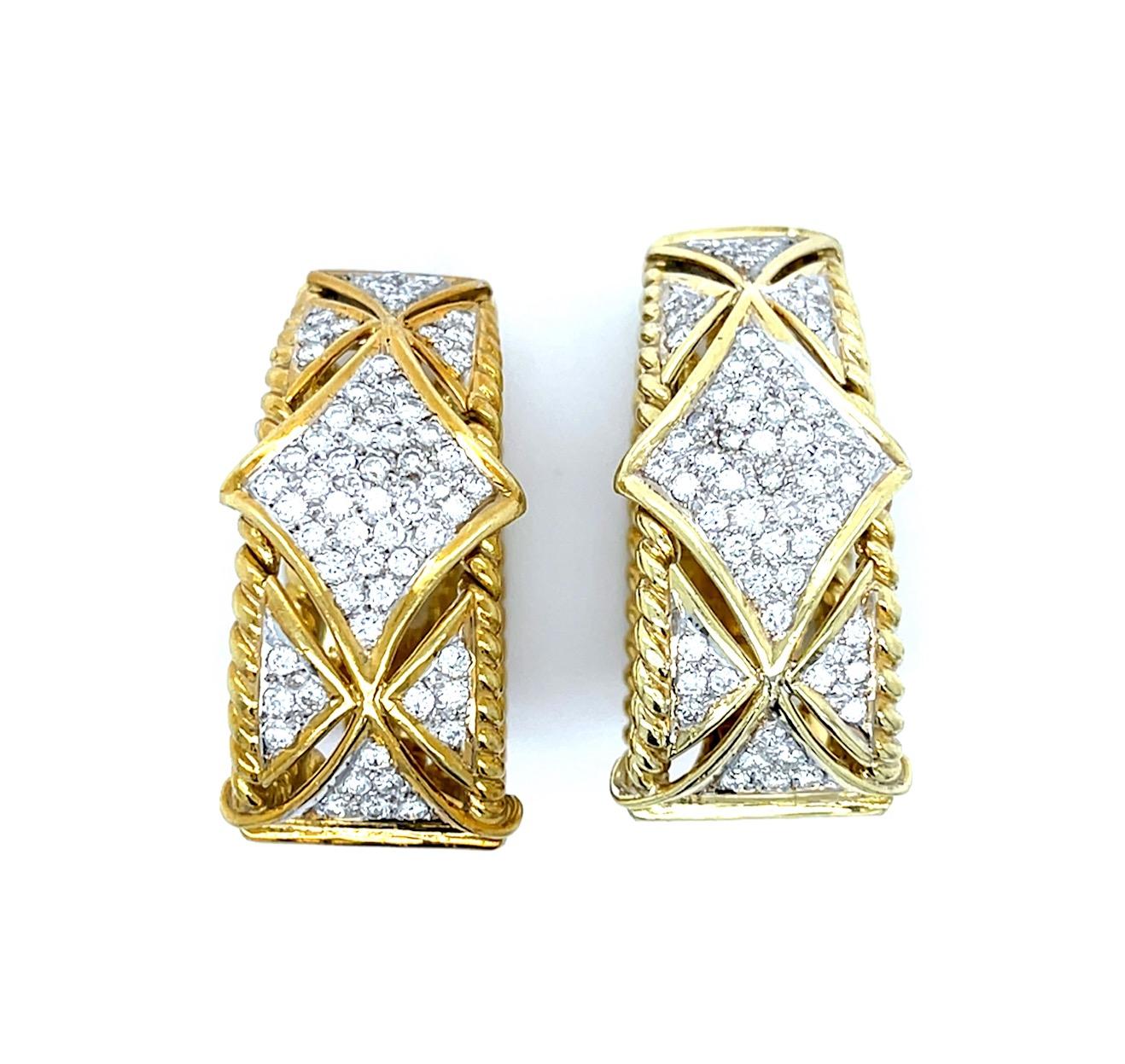 1.75ct (124 Diamonds) 18KY Estate Earrings (c 1980s) 1.25" Length 34g