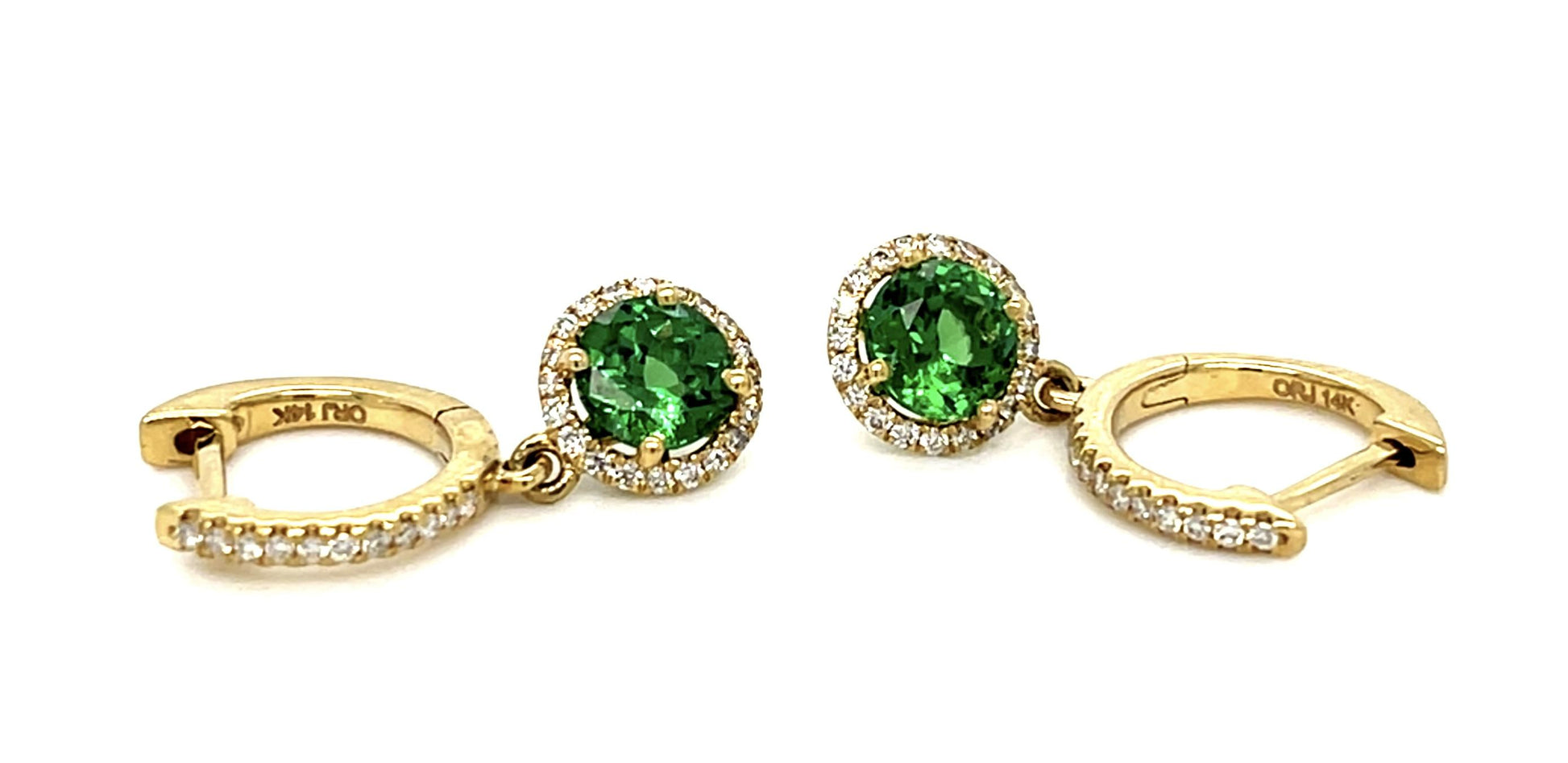 1.41ct Tsavorite Garnets .25ct Diamond 14KY Drop Earrings 2.60g .75" Length