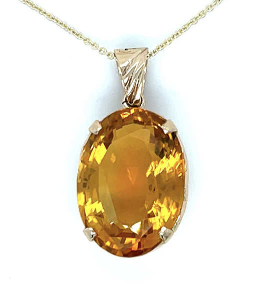 11ct Madeira Citrine 14KY Pendant (Vintage 1940s) 5.79g 16"