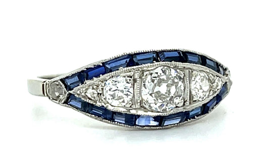 .45ct Old European Center Diamond 1ct Sapphire Platinum Handmade Ring .25ct SD