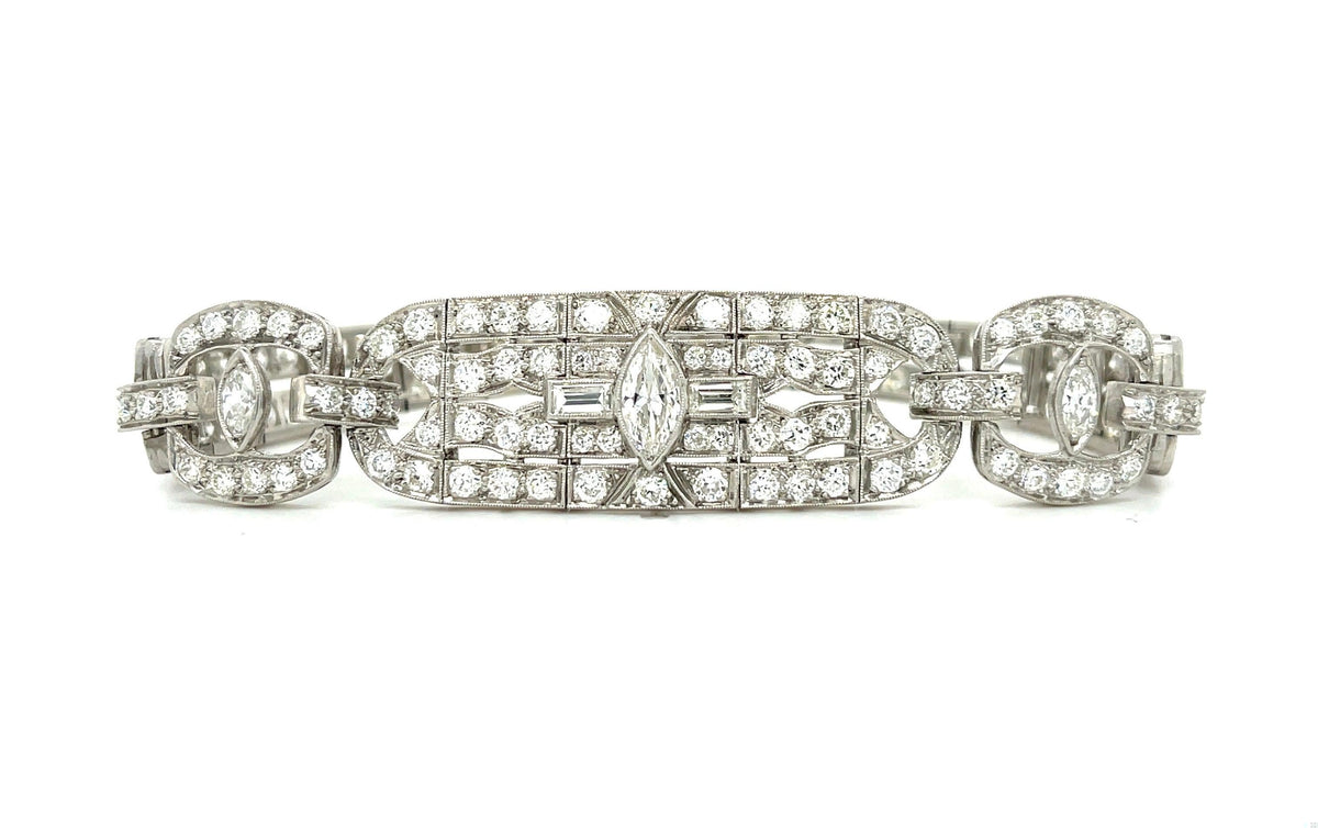 .90ct Marquise Diamonds (Three Stones) 8.50ct SD Platinum Art Deco Bracelet