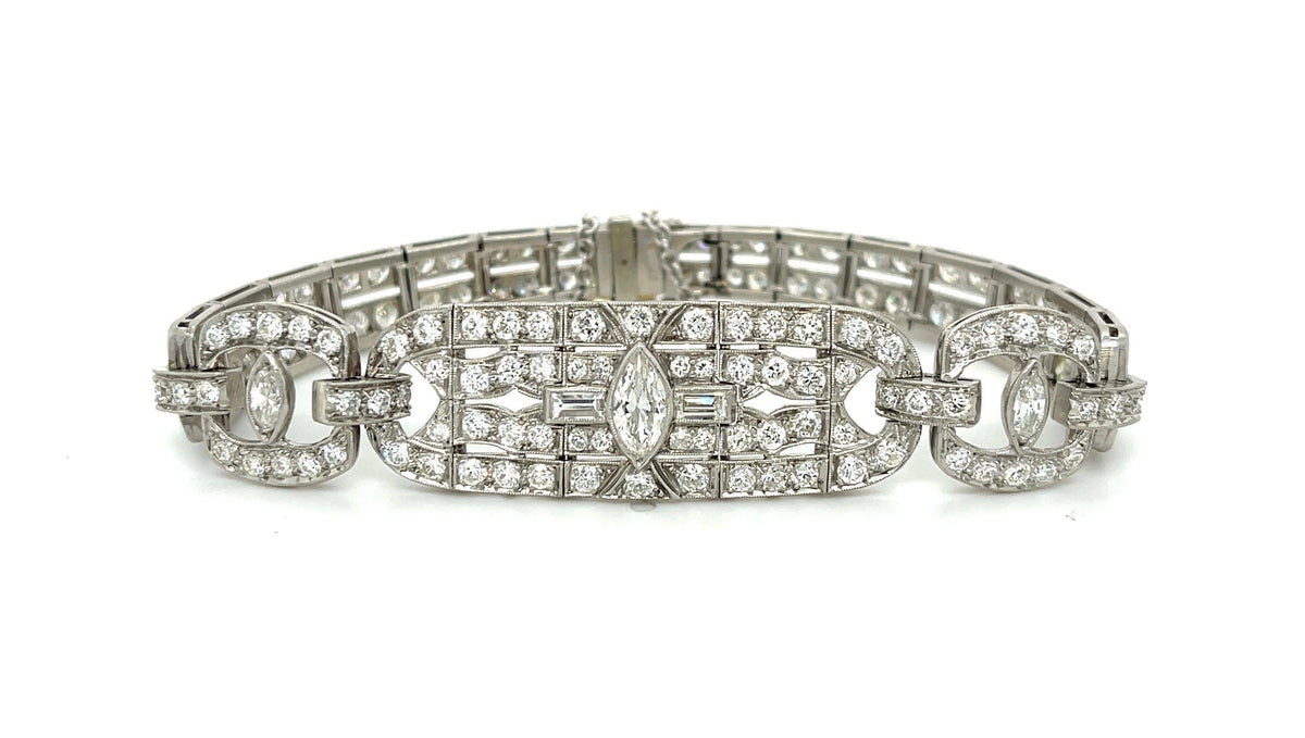 .90ct Marquise Diamonds (Three Stones) 8.50ct SD Platinum Art Deco Bracelet