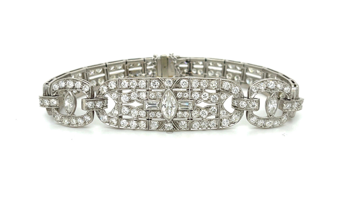 .90ct Marquise Diamonds (Three Stones) 8.50ct SD Platinum Art Deco Bracelet