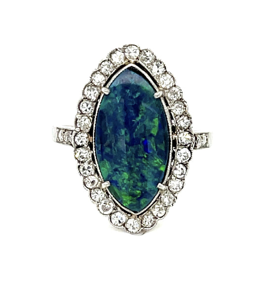 Art Deco 2.88ct Australian Black Opal .75ct Diamond Ring (Antique 1920s)