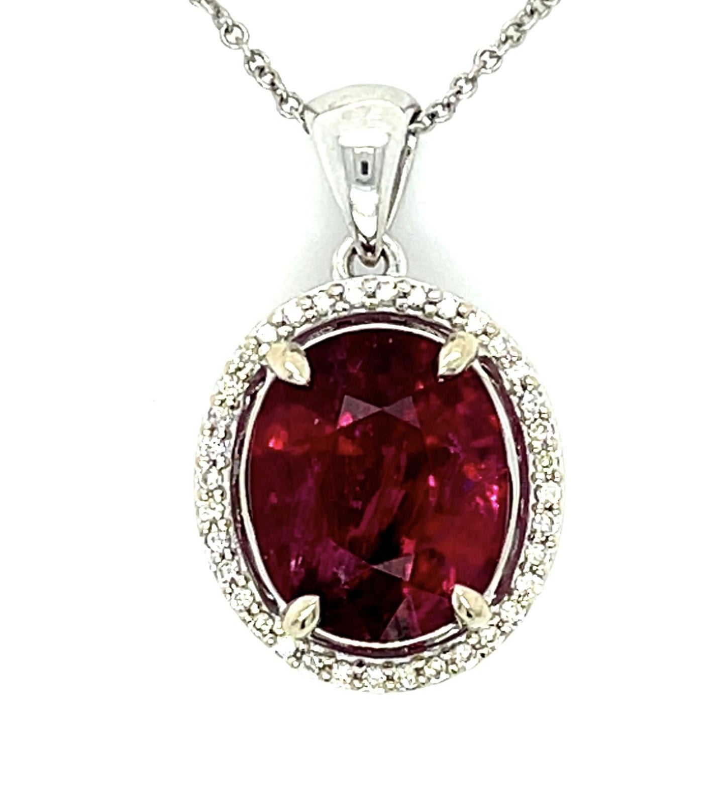 8.40ct Rubellite Tourmaline .18ct Diamond 14KW Pendant 4.80g 16" Length