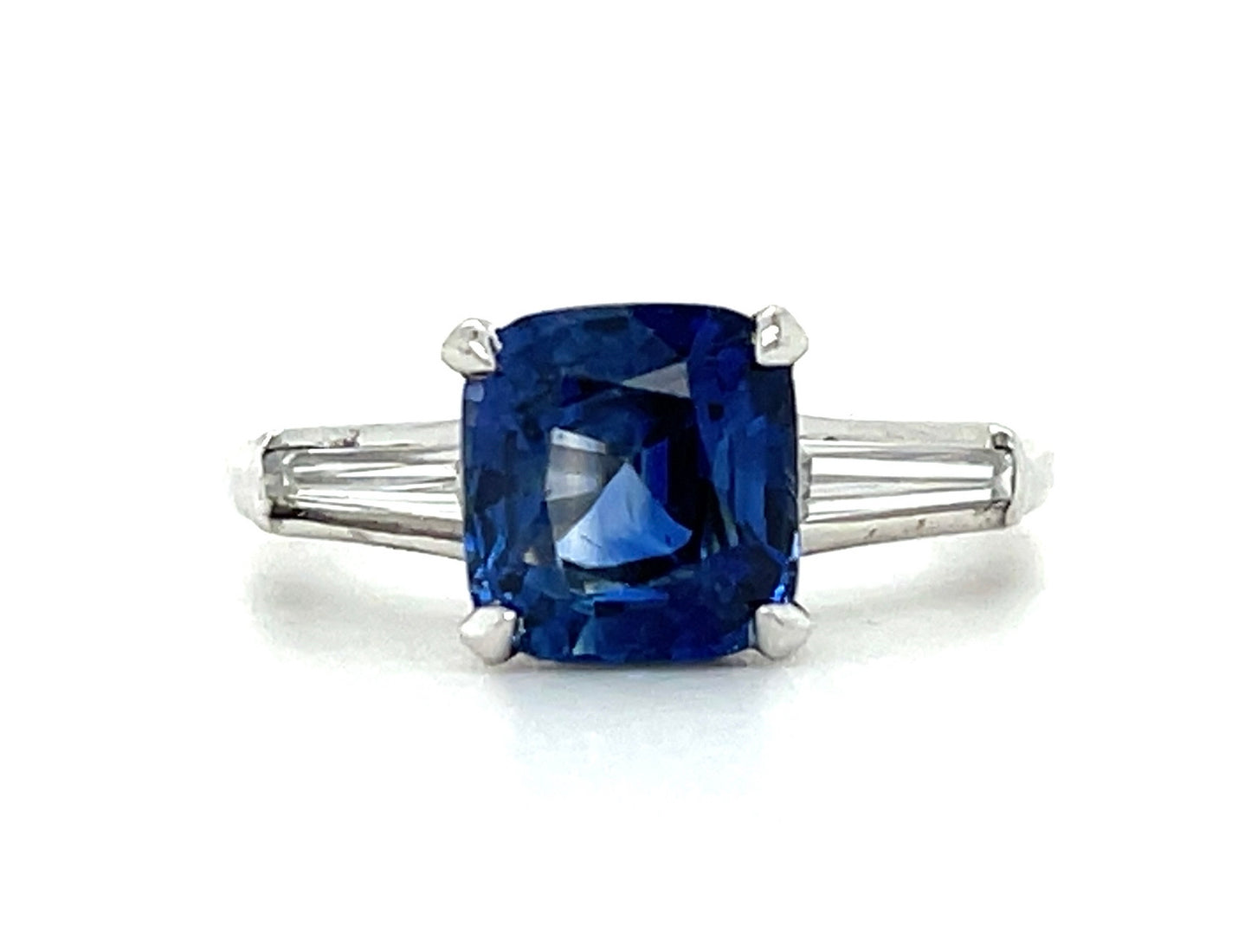 2.63ct Cushion Sapphire .54ct Diamond Platinum Vintage Ring (Circa 1960s)