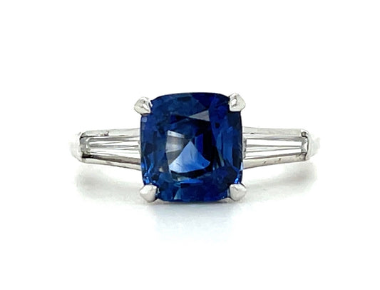 2.63ct Cushion Sapphire .54ct Diamond Platinum Vintage Ring (Circa 1960s)