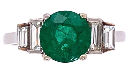 PT Emerald & Colombian Diamond Ring 1.00ct(em) 0.35ct twt(dia) Circa 1950